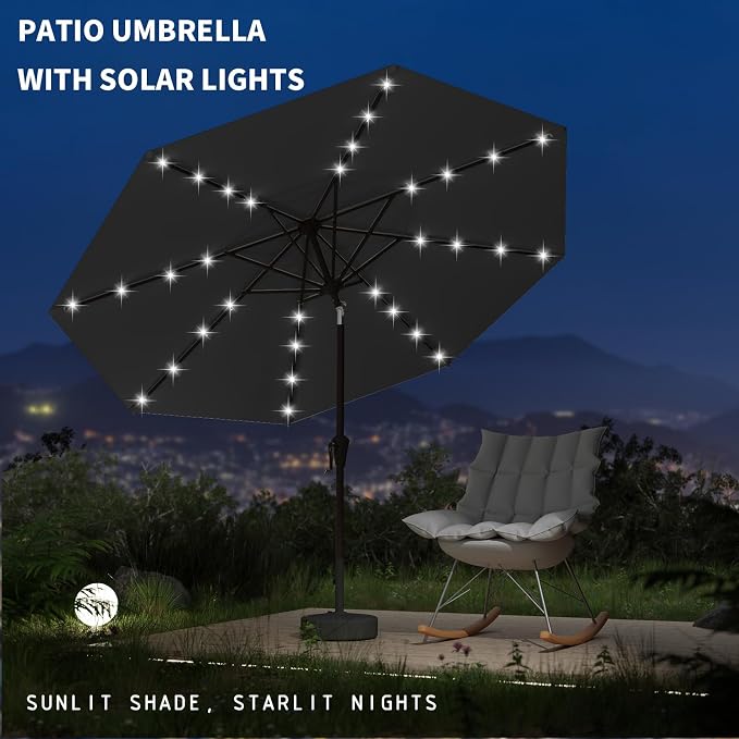 9FT Patio Umbrella with Solar Lights, Outdoor Market Umbrella with Tilt and - Image 6