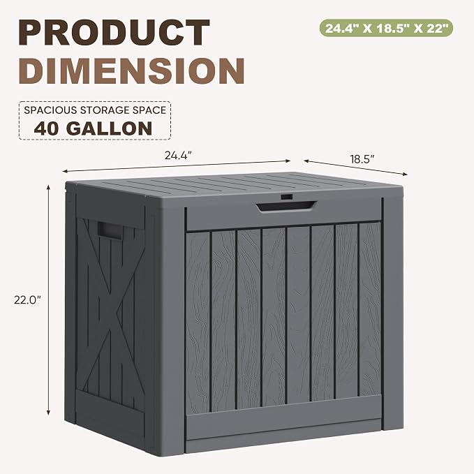Greesum 40 Gallon Outdoor Deck Box, Resin Storage, Garden Tools, Pool Supplies - Image 7