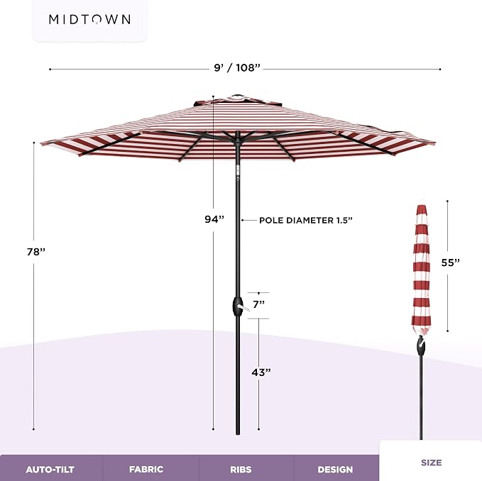 MIDTOWN UMBRELLAS The Lean 9 Feet Outdoor Umbrella - Image 6
