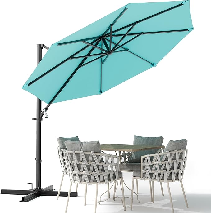 Devoko 10ft Cantilever Patio Umbrella, Round Large Outdoor Umbrella by DEVOKO