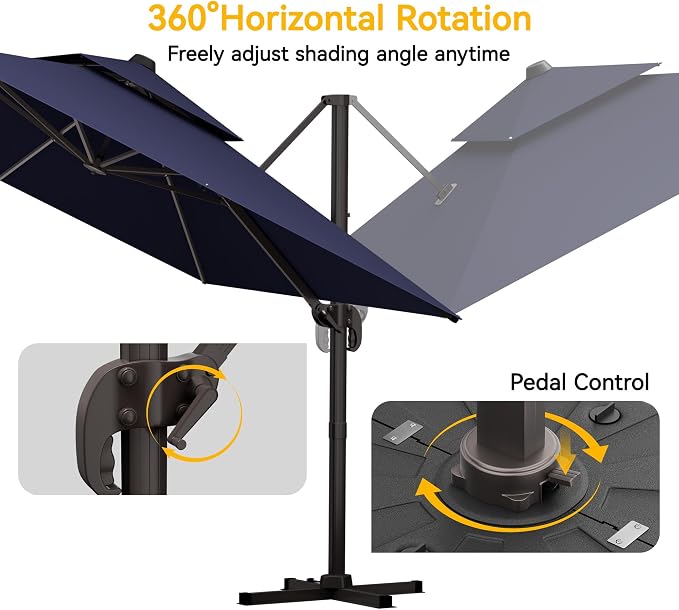 10x13 FT Patio Cantilever Umbrella, Rectangular Heavy Duty Offset Umbrella - Image 7