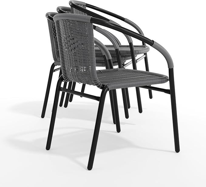 EMMA + OLIVER Gray PE Rattan Stackable Patio Dining Chair, Indoor/Outdoor Use - Image 9