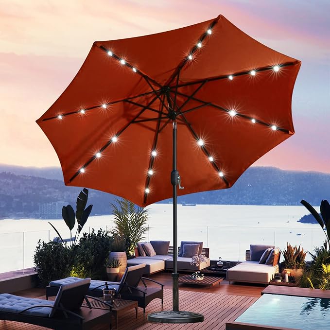 Sunnyglade 9' Solar LED Patio Umbrella, 8 Ribs, Tilt & Crank | 9Ft Patio - Image 5