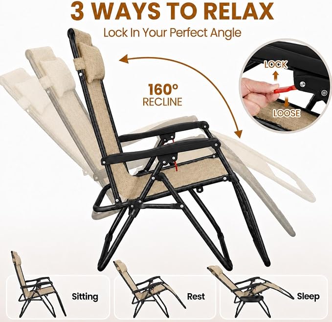 Yaheetech 26" Zero Gravity Recliners Adjustable Set of 2, Cup Holder Trays and - Image 4