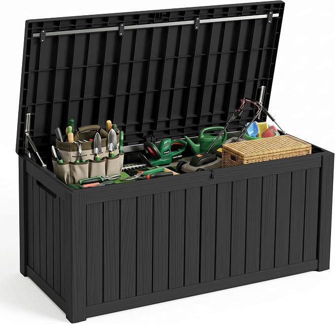 180 Gallon Resin Deck Box, Waterproof Lockable Outdoor Storage Box Container by MAIUSCOLI