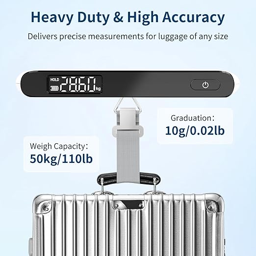 Ultrean Luggage Scale, 110lb Digital Suitcase Weight Scale for Travel, Portable Handheld Baggage Scale with Rubber Paint, Hook, Battery Included