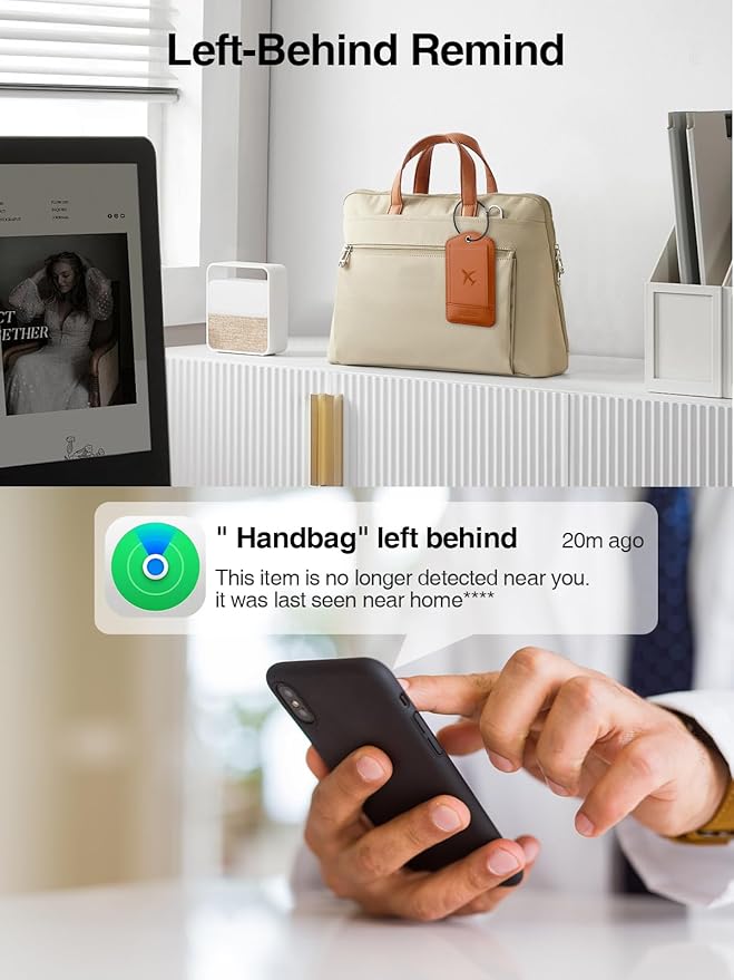 TopMade Smart Luggage Tag with Find My, Premium Leather Luggage Tags for Suitcase, Travel Bags, Backpacks, Anti-Lost Suitcase Tag Tracker for Travel with Privacy Name Card, Rechargeable
