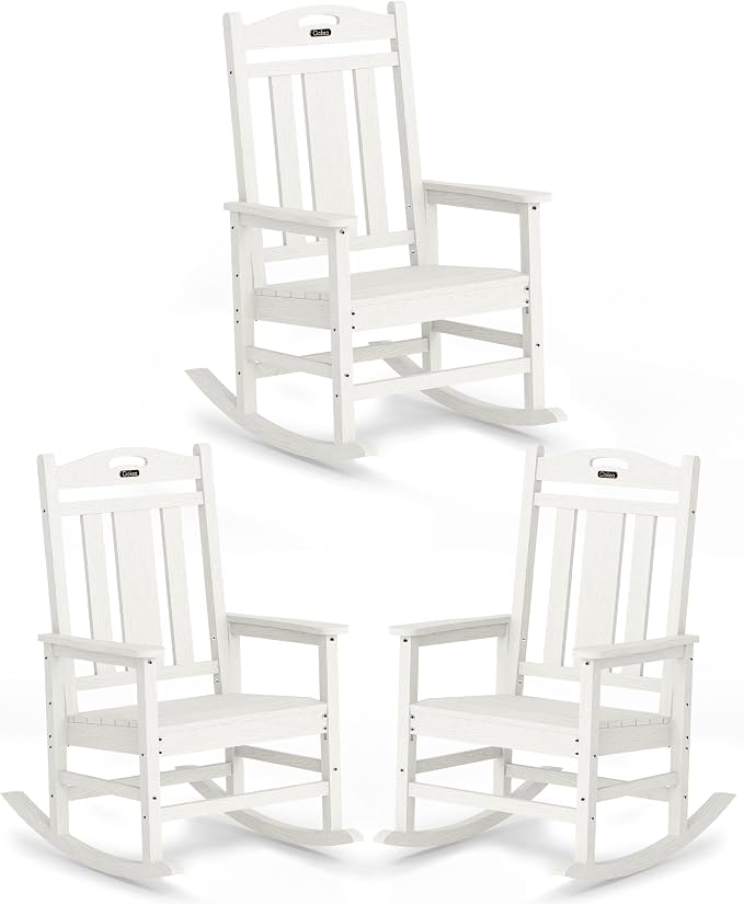 Oversized Outdoor Rocking Chairs Set of 3, 380lbs Heavy-Duty Large Patio Rocker by CIOKEA