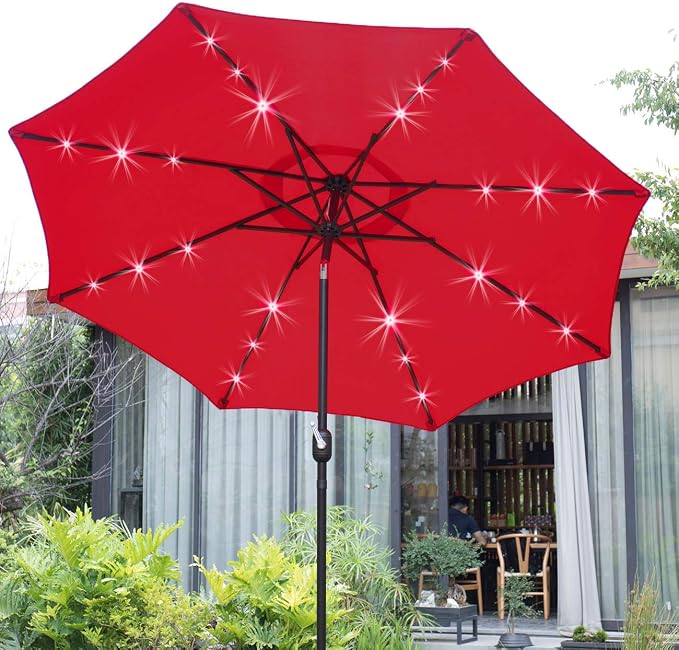 Sunnyglade 9' Solar LED Patio Umbrella, 8 Ribs, Tilt & Crank | 9Ft Patio - Image 5