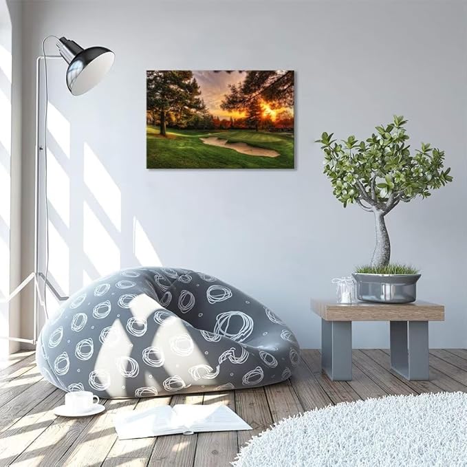 chenchenArt Golf Wall Art for Living Room Bedroom Home Decorations Golf Course and Tree Piture & Poster Picture Poster Canvas Prints Modern Artwork Framed Ready to Hang(12''H x 16''W)