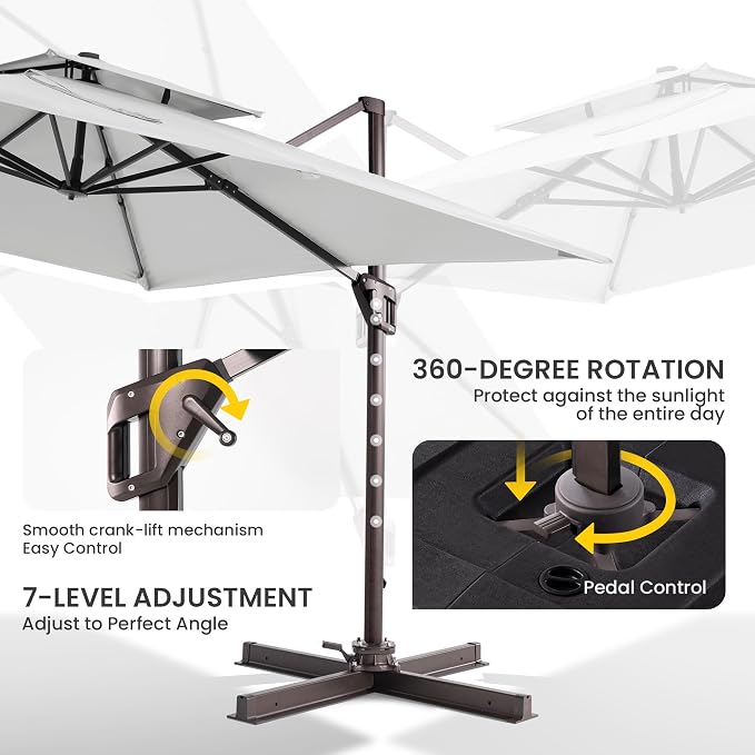 10x10 FT Outdoor Cantilever Patio Umbrella, Fog Grey | Aluminum Frame, - Image 4