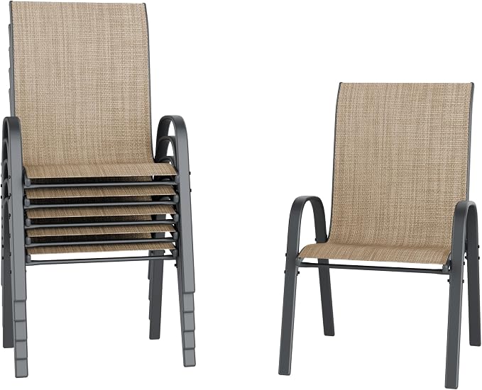Amopatio Patio Chairs Set of 6, Outdoor Stackable Dining Chairs by Amopatio