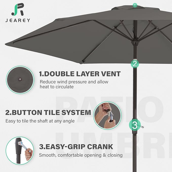 JEAREY 7.5 ft Outdoor Patio Umbrella, Table Umbrella, Tilt & Crank lift - Image 5