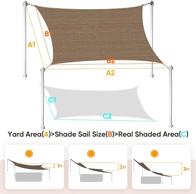 Quictent Sun Shade Sail for Patio w/Hardware Kit 185GSM 20x20ft Brown | Square - Image 2