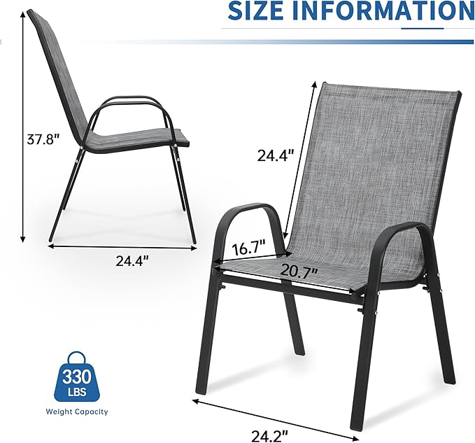 Patio Chairs Set of 8, Outdoor Stackable Dining Chairs | All Weather Textilene - Image 2