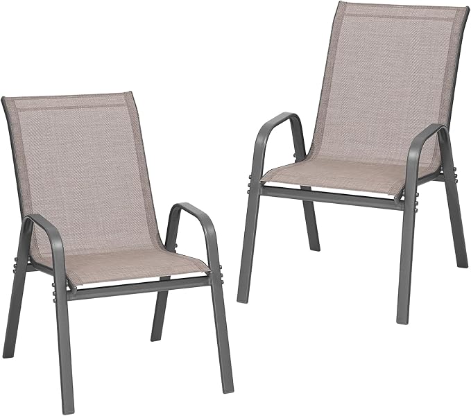 Patio Chairs Set of 2, Stackable Outdoor Dining Chairs | All Weather Dining Set by ONBRILL