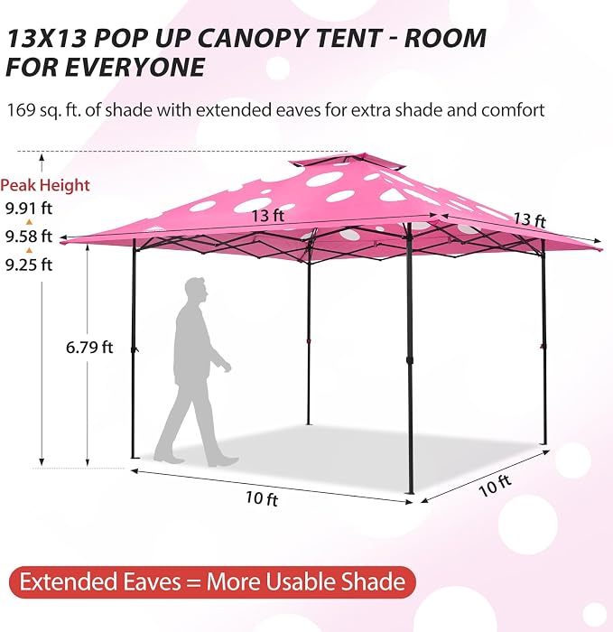 EAGLE PEAK 13x13 Pop Up Canopy Tent, Auto Extended Eaves, Heavy Duty Outdoor - Image 3