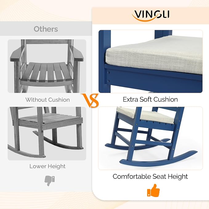 VINGLI Outdoor Rocking Chair Set of 2 Wood Rocking Chair - Image 7