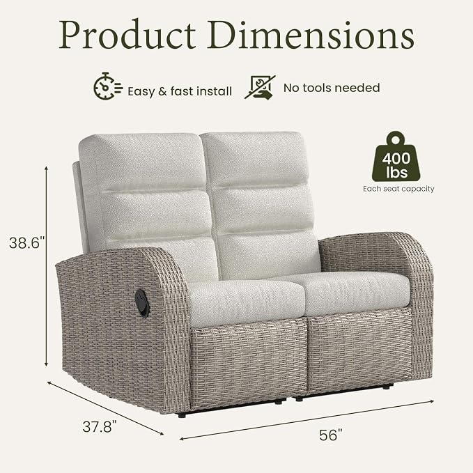 Oversized Wicker Outdoor Recliner Lovseat - Image 2
