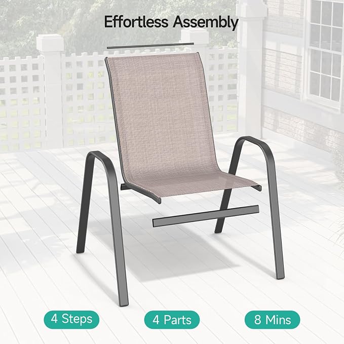 Patio Chairs Set of 4, All Weather Outdoor Dining Chairs | Stackable Dining - Image 4