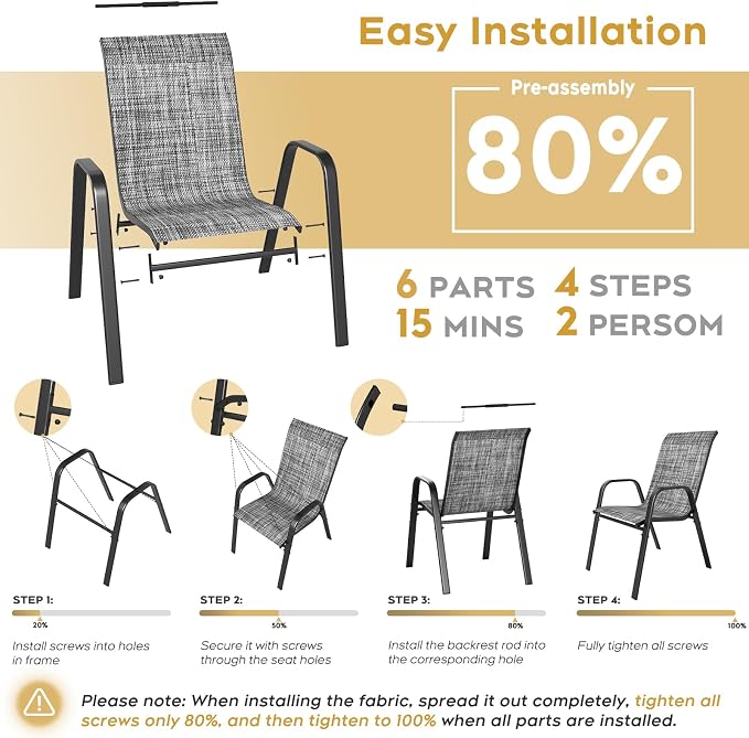Patio Dining Chairs Set of 8, Outdoor Stackable Dining Chairs - Image 7