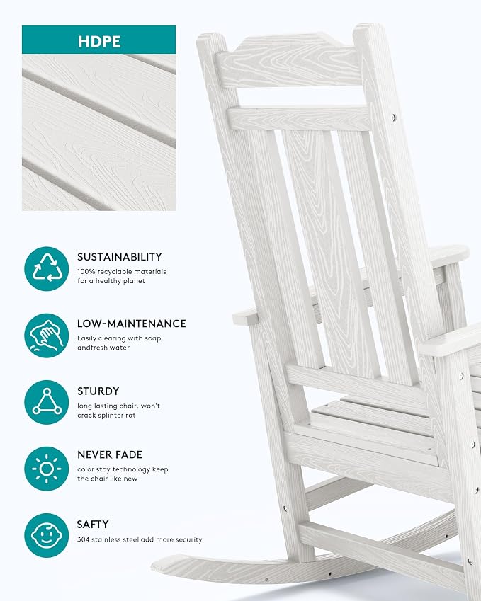 SERWALL HDPE Oversized Outdoor Rocking Chairs Set of 6, Patio Rocker, All - Image 6