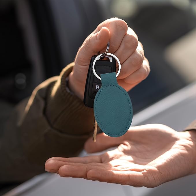 LaserGram Oval Keychain, Palm Trees, Personalized Engraving Included (Slate Blue)