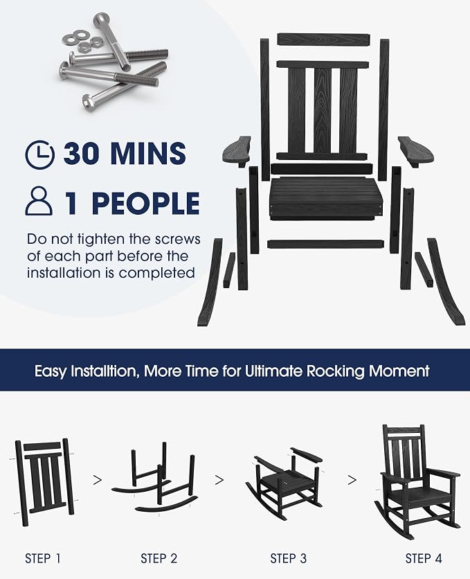 Oversized Outdoor Rocking Chair Set of 6, HDPE Patio Rockers - Image 6