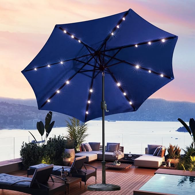 Sunnyglade 9' Solar LED Patio Umbrella, 8 Ribs, Tilt & Crank | 9Ft Patio - Image 6