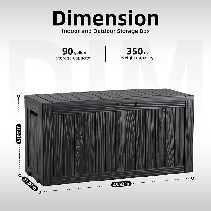 PatioZen 90 Gallon Deck Box Outdoor, Weatherproof Resin Patio Storage Box - Image 2