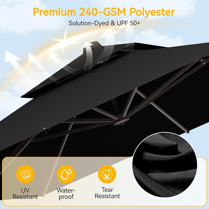 10x13 FT Patio Cantilever Umbrella, Rectangular Heavy Duty Offset Umbrella - Image 3