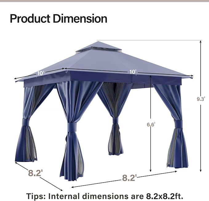10'x10' Outdoor Gazebo, Heavy Duty Metal Frame Patio Canopy - Image 2