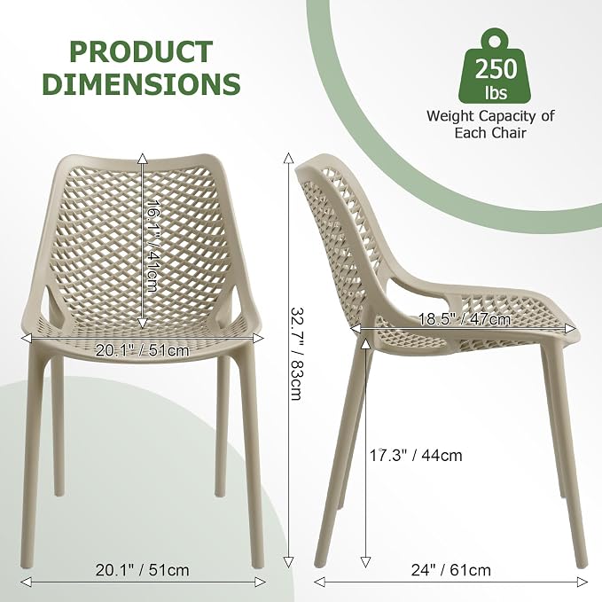 4 Pack Outdoor Patio Chairs, Plastic Dining Chairs, No Assembly, Plastic Chairs - Image 3