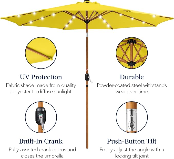 Best Choice Products 10ft Solar Market Patio Umbrella w/Woodgrain Pattern Pole - Image 6