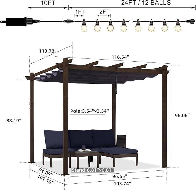 PURPLE LEAF Pergola 10' x 10' Retractable Canopy Metal Frame, All-aluminum - Image 6