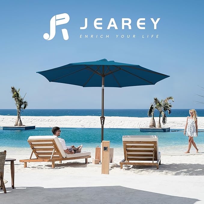 JEAREY 9FT Outdoor Patio Umbrella, Market Umbrella, Lake Blue | Outdoor Table - Image 6
