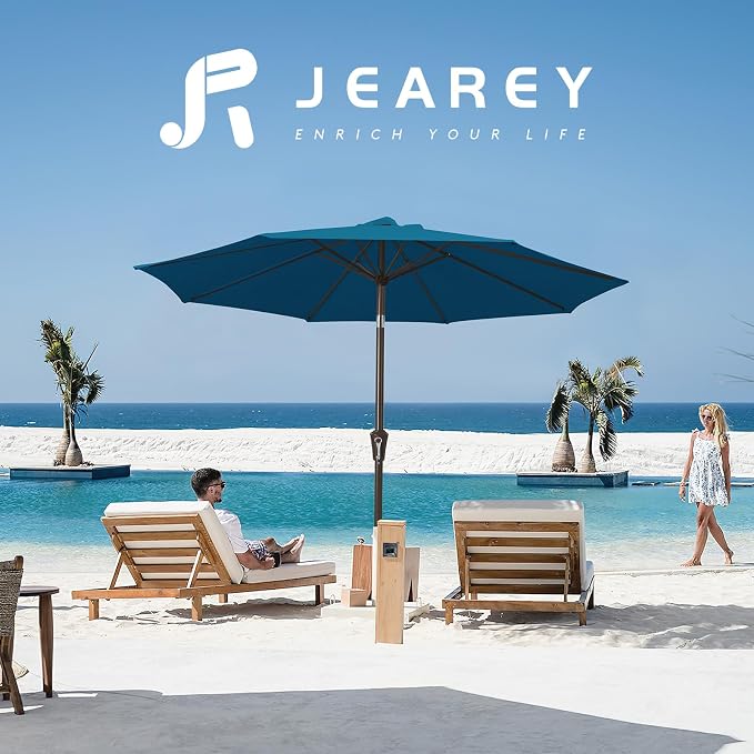 JEAREY 10 ft Outdoor Patio Umbrella w/Tilt and Crank, Lake Blue | 8 Sturdy Ribs - Image 6