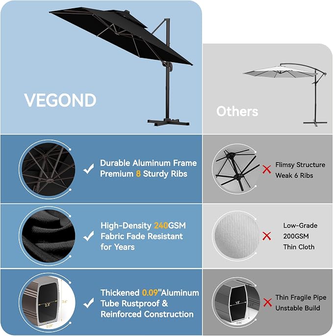 10x13 FT Patio Cantilever Umbrella, Rectangular Heavy Duty Offset Umbrella - Image 2
