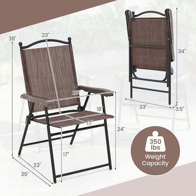GIANTEX Set of 4 Patio Folding Chairs, Outdoor Patio Dining Chairs w/Armrest - Image 3