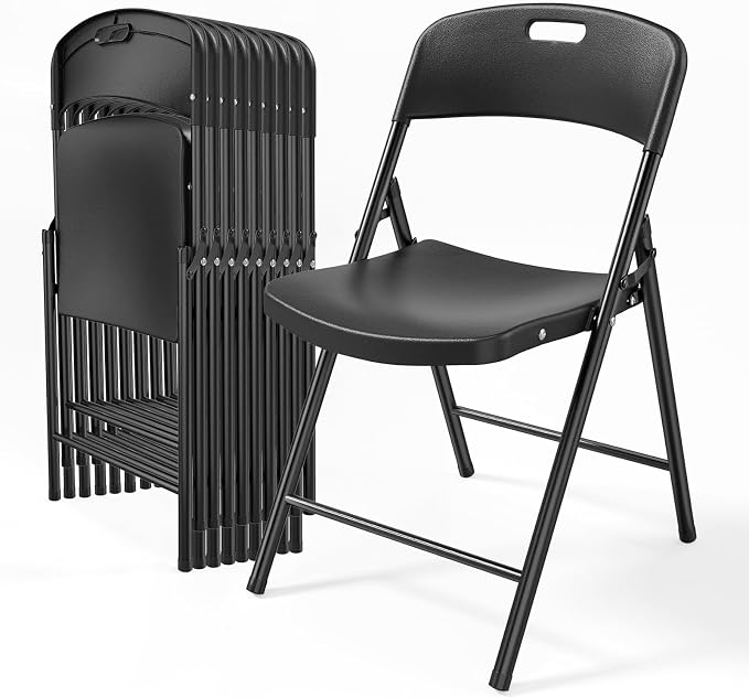 Bonnlo 10-Pack Black Plastic Folding Chairs, Portable Seat by Bonnlo