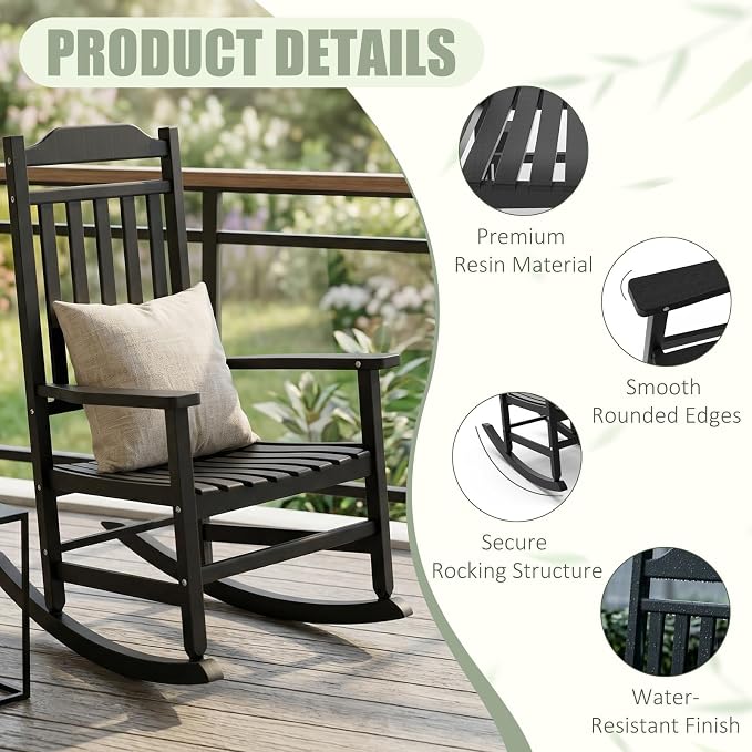 Outdoor Rocking Chair, All Weather Rocking Chair Ergonomic | Sturdy & - Image 5