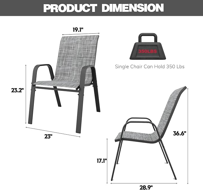 Patio Chairs Set of 4, Stackable Outdoor Dining Chairs - Image 2