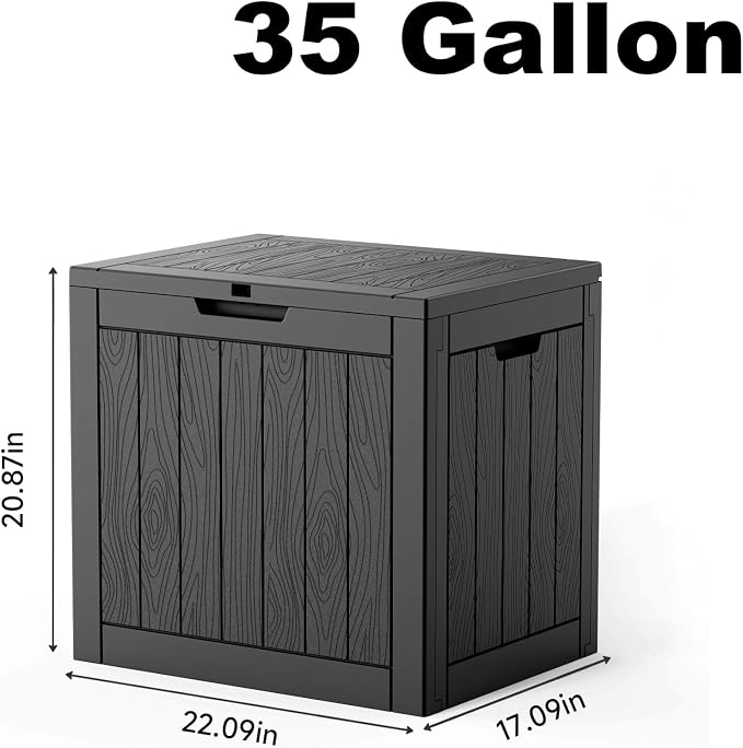 35 Gallon Outdoor Deck Box Lockable Waterproof Storage Black | Heavy-duty resin - Image 2