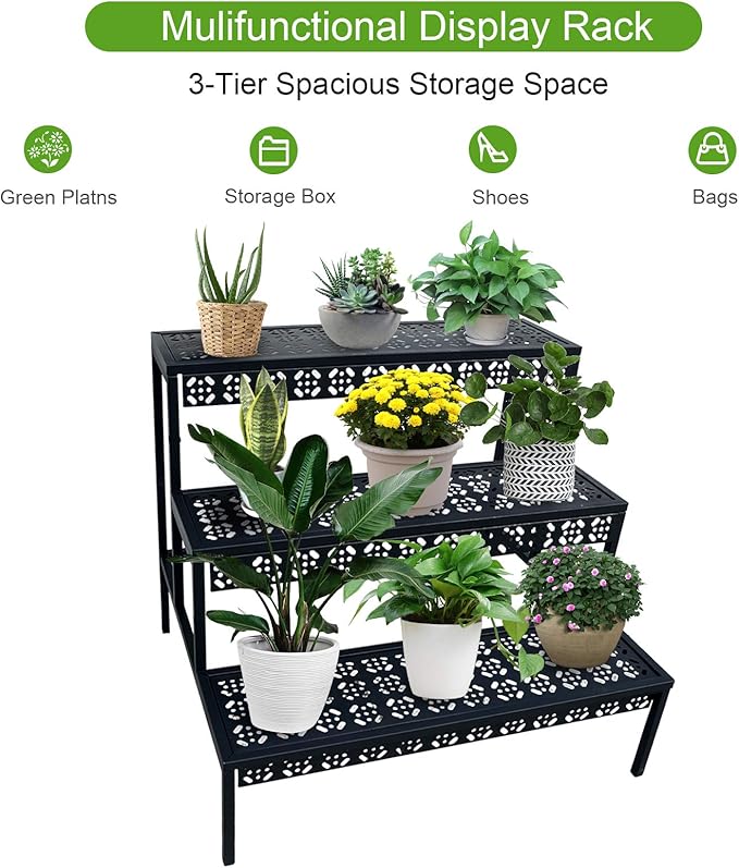 3-Tier Rectangular Metal Plant Stand, Ladder Flower Pot Rack | 3-tier stair - Image 6