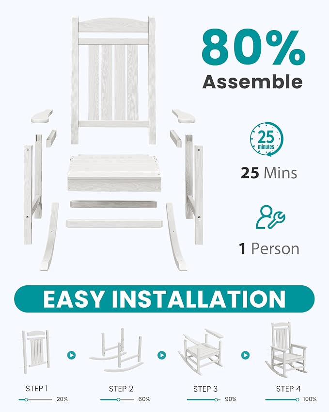 SERWALL Outdoor Rocking Chair Set of 4, Patio Rocking Chair, Porch Rocker - Image 8