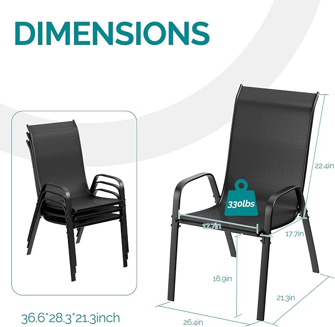 MAMIZO Patio Dining Chairs, Stackable Textilene Chair Set of 8, - Image 2