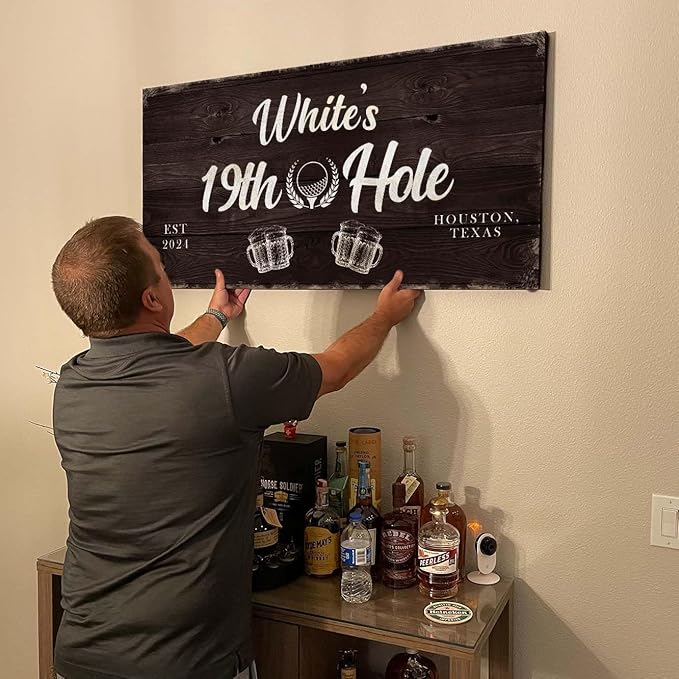 TAILORED CANVASES Golf Art Decor - Personalized Vintage Golf Wall Art Sign for Man Cave, Bedroom, Basement, Home Bar and Custom Gift for Husband, Dad, Wedding & Anniversary - 19th Hole Sign, 20"x10"