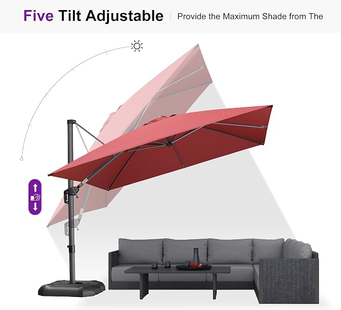 PURPLE LEAF Patio Umbrella Outdoor 10' x 10' Square Easy Assembly Terra | Built - Image 6
