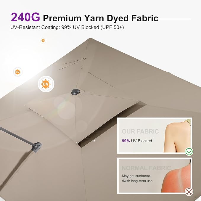 PURPLE LEAF Cantilever Umbrella 12FT Heavy Duty Umbrella Double Top Taupe | - Image 2