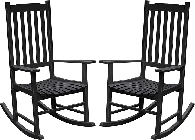 Flamaker Acacia Wood Outdoor Rocking Chairs Set of 2 | Black Rocking Chairs Set by Flamaker
